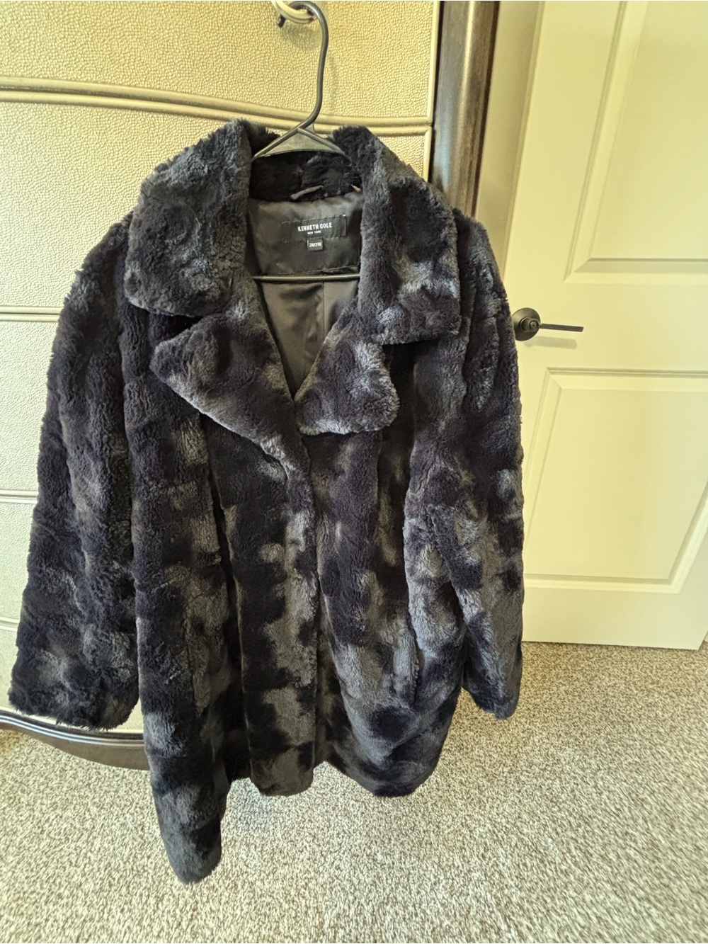 Kenneth Cole Plush Faux Fur Coat in Deep Charcoal